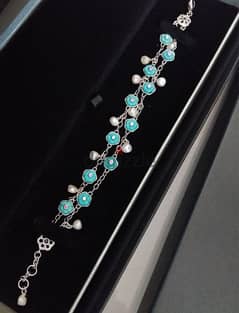 30% OFF Turquoise Flowers and Pearl Bracelet 0