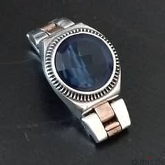 Men/Women Watch Style Ring 925 Silver with Blue Crystal Stone 0