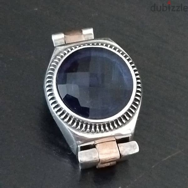 Men/Women Watch Style Ring 925 Silver with Blue Crystal Stone 1