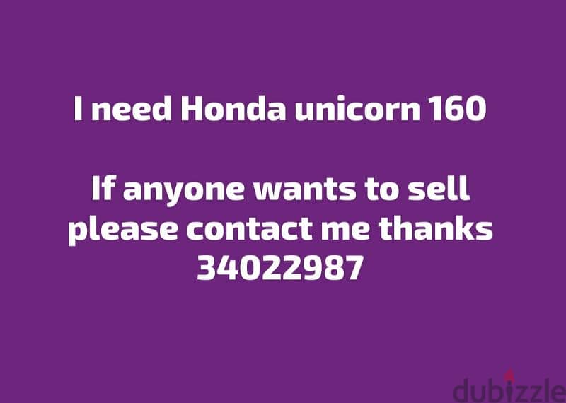 i need a Honda unicorn 160. 0