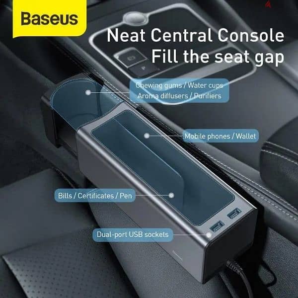 Baseus Deluxe Metal Armrest Console Organizer with Dual USB 4