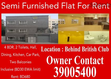 4BR Semi Furnished Flat for Rent in Um AlHassam (behind British club)