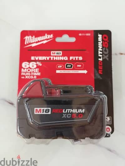 New Milwaukee M18 Battery RedLithium XC 5AH بطارية ملواكي جديدة