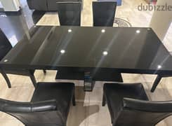 6 seat Black with Glass Table Top Dinning Room Table