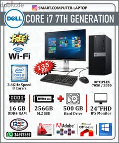 DELL i7 7th Generation Computer 24" IPS LED 16GB RAM 256GB SSD + 500GB