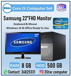 Dell Core i5 Computer Set With 22"FHD Monitor 8GB RAM 500GB HDD 58 BD