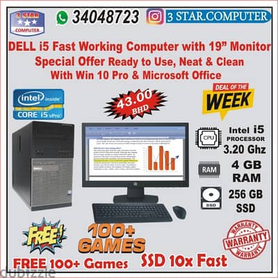 DELL i5 Fast Working Computer Set FREE 100+ Games 19" Monitor SSD