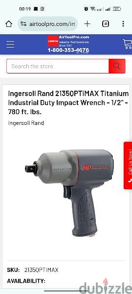 Impact Air Wrench Ingersoll Rand Titanium 1/2 inch 780 ft Ibs/9800RPM 8