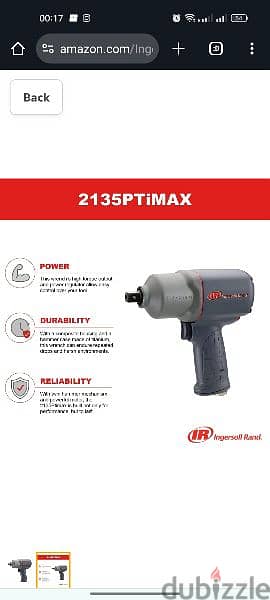 Impact Air Wrench Ingersoll Rand Titanium 1/2 inch 780 ft Ibs/9800RPM 10