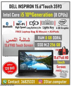 Dell 10th Gen Laptop FREE Bag Mouse & AirPods Core i5 (8CPUs) 8GB RAM