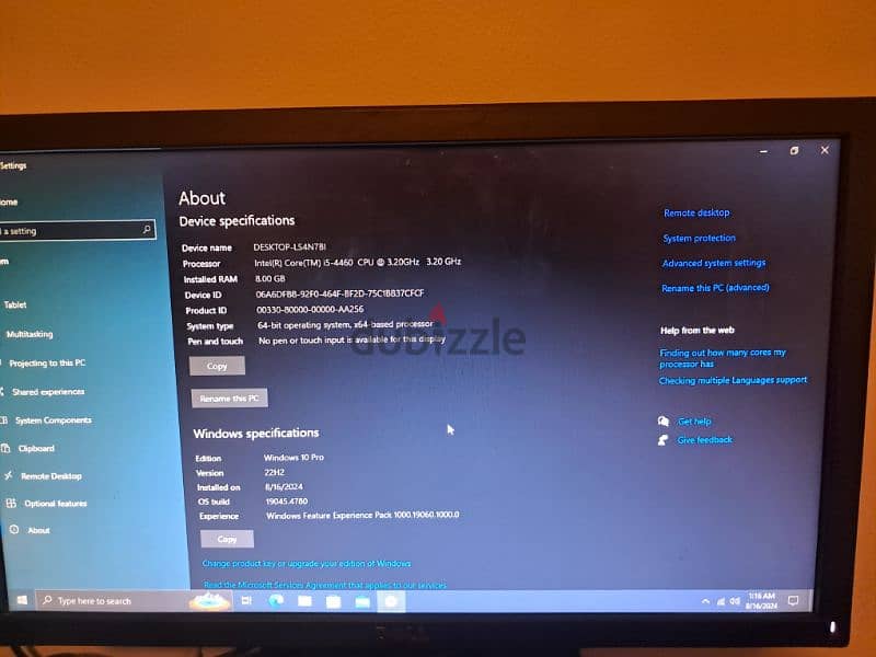 dell i5-4460 8GB RAM 240 SSD + 500 HDD + dell e1916h monitor 4