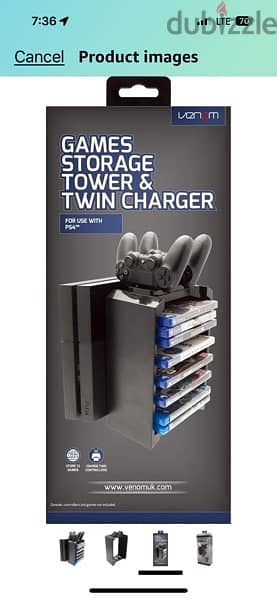 Venom 2-in-1 Games Storage Tower and Twin Charging Dock for PS4 2