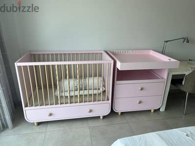 Unused European Branded Baby Crib & Matching Changing Table