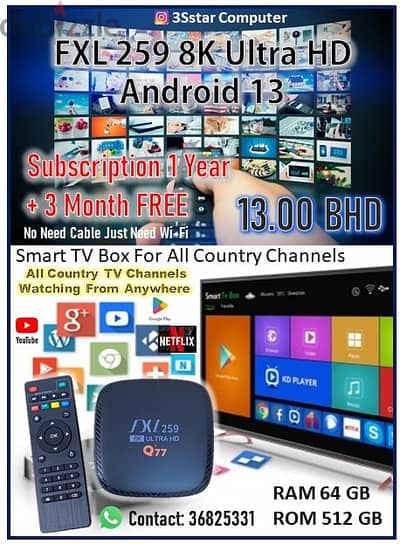 Smart TV Box 8K Ultra HD 15Months FREE For All Country TV Channels