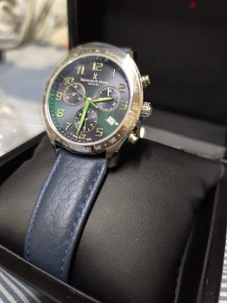 Bernard H. Mayer Stainless Steel Leather Blue Wristwatch 38mm_0.6_5 0