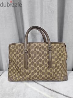 Gucci Light Brown Monogram Canvas Tote Bag Satchel