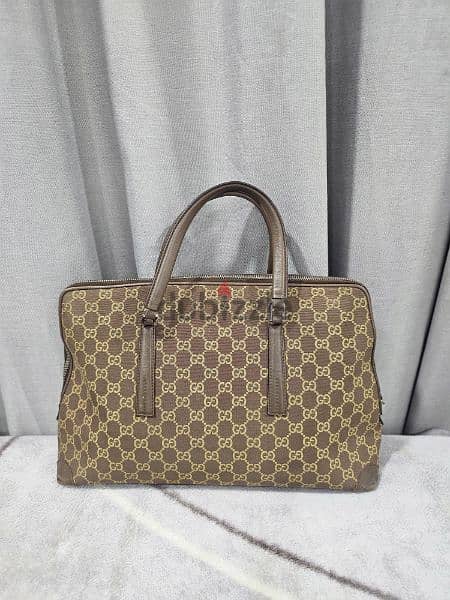 Gucci Light Brown Monogram Canvas Tote Bag Satchel 1