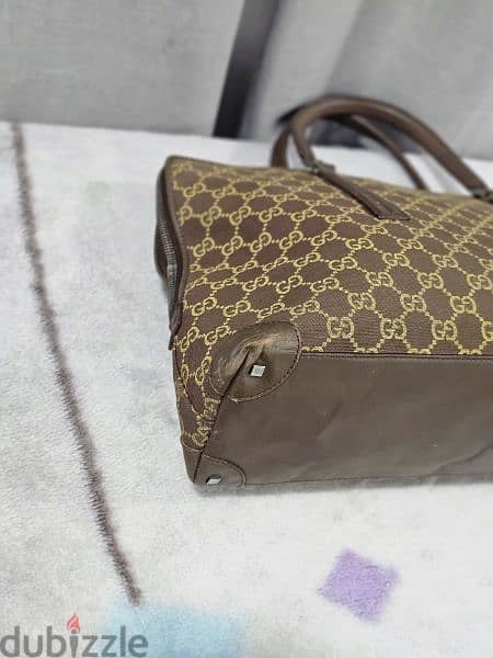 Gucci Light Brown Monogram Canvas Tote Bag Satchel 5