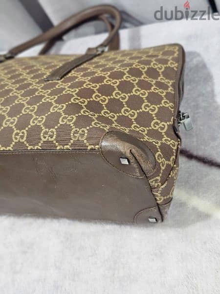 Gucci Light Brown Monogram Canvas Tote Bag Satchel 6