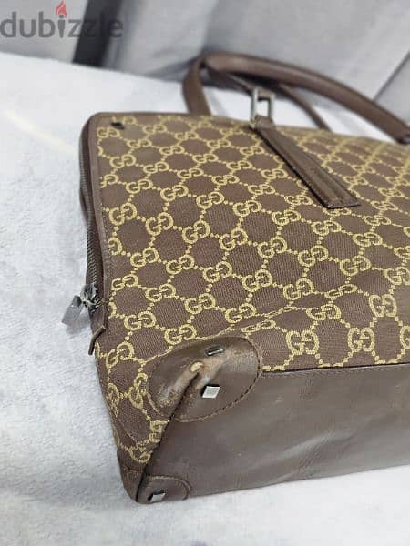 Gucci Light Brown Monogram Canvas Tote Bag Satchel 7