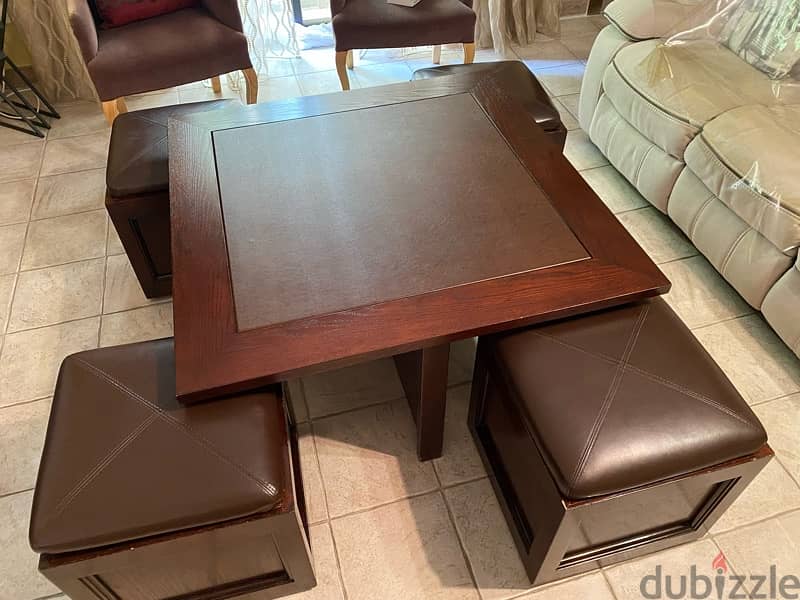 Coffee Table with 4 Leather Stools 1