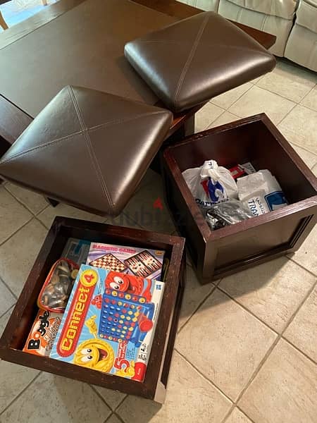 Coffee Table with 4 Leather Stools 4