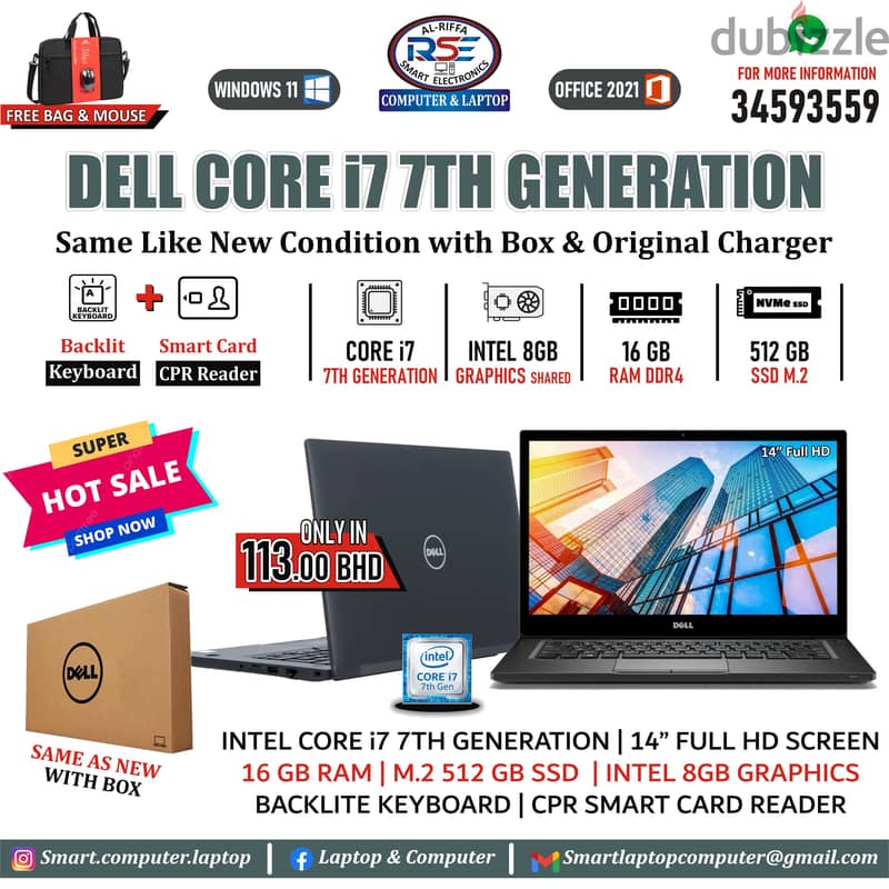 DELL i7 7th Generation Laptop with Box 16GB RAM 512GB SSD Good Working ...