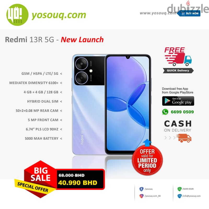 Brand New Redmi 13R 5G for just 40.990BD 1