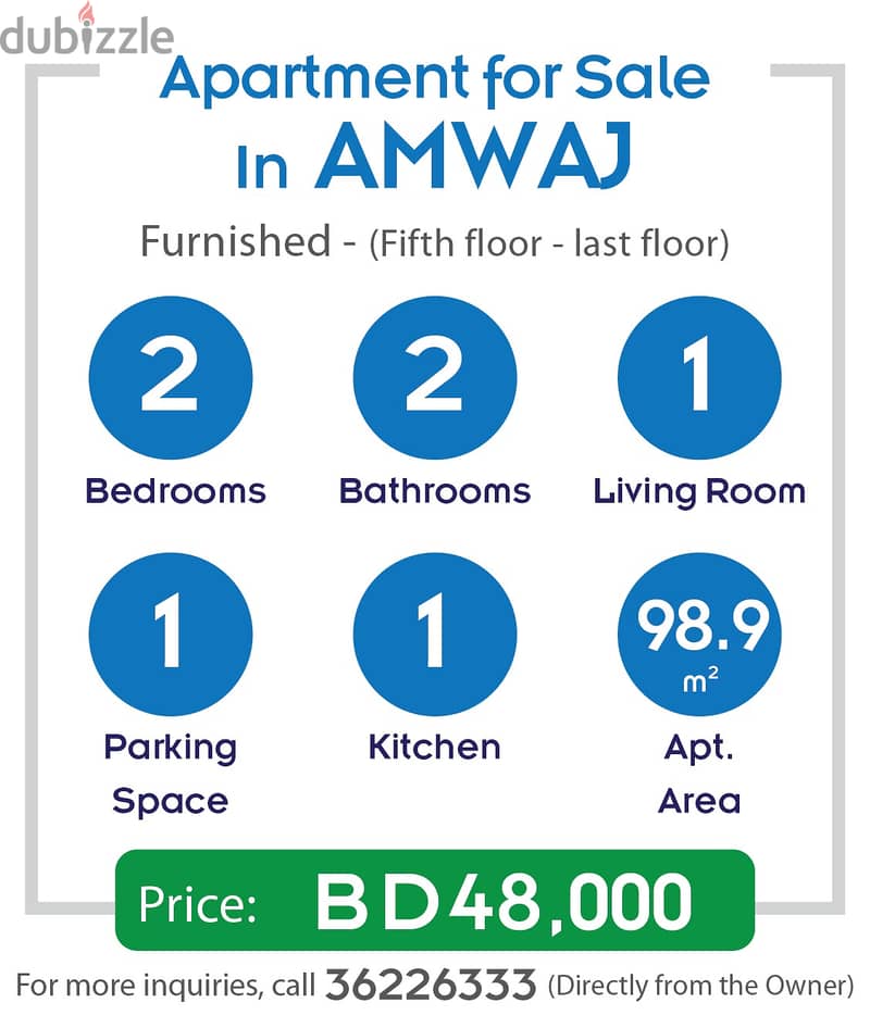 Flat for sale in Amwaj Islands 0