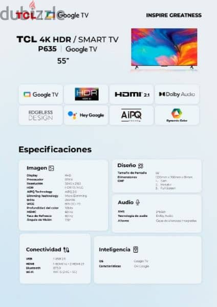 55P635 TCL 4K HDR Google TV 4