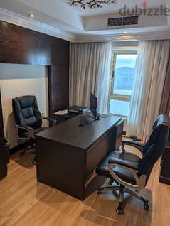 OFFICE TABLE, CUPBOARD & 2 EXECUTIVE CHAIRS