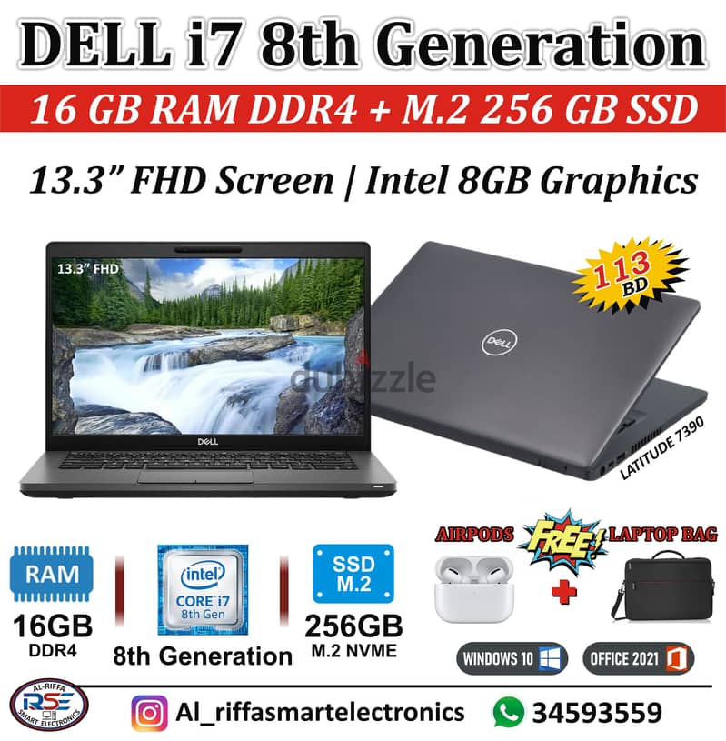 DELL i7 8th Generation Notebook 16GB RAM (FREE AIRPOD+BAG) 13.3"Screen 1