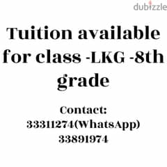 Tuition available for all subjects (except languages: Hindi Arabic) 0