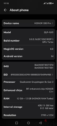 HONOR 200PRO   512  24GB RAM 100WATS CHARGER 0