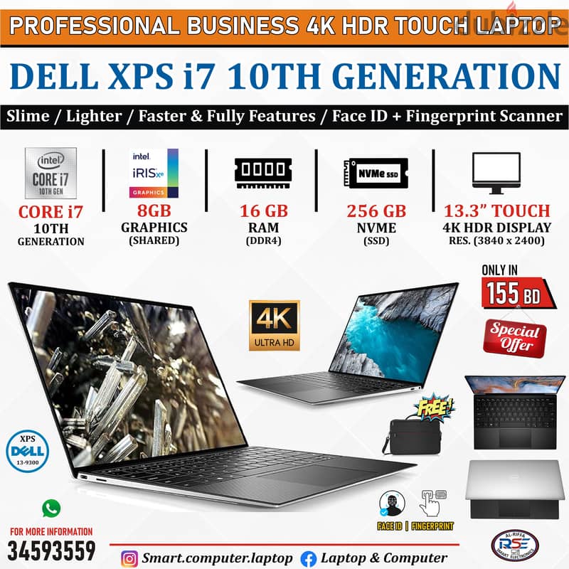 DELL XPS Core i7 10th Generation Touch Laptop 4K HDR 13.3"Touch Screen 1