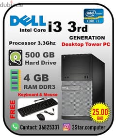 Dell Core i3 3.3Ghz Desktop PC 4GB RAM 500GB HDD FREE Keyboard & Mous