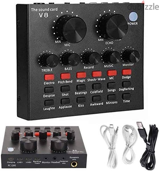 V8 Live Sound Card, Intelligent Volume Adjstabl Audio Mixer Sound card 0