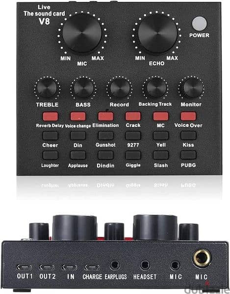 V8 Live Sound Card, Intelligent Volume Adjstabl Audio Mixer Sound card 3