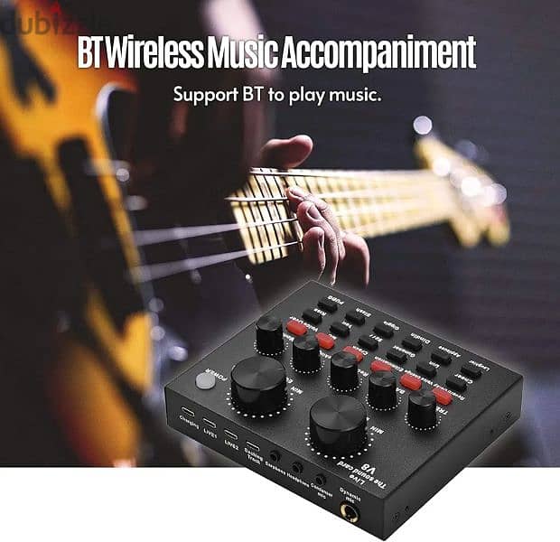 V8 Live Sound Card, Intelligent Volume Adjstabl Audio Mixer Sound card 4