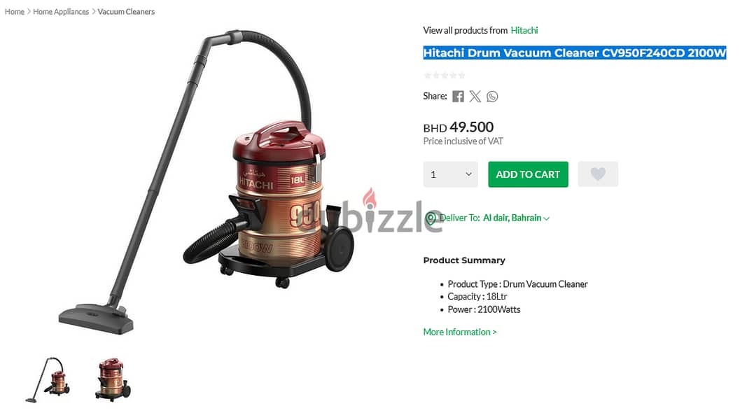 (NEW) Hitachi Drum Vacuum Cleaner CV950F240CD 2100W 0