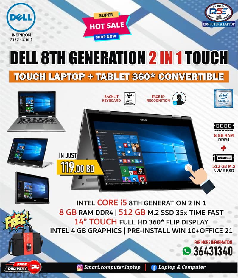 DELL Convertible Touch 8th Generation 2 In 1 Laptop + Tablet M. 2 512GB 0