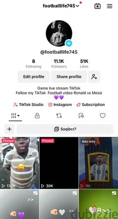 TikTok ID 11,000 subscriber monetize account