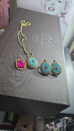 Set of 2pendants and earrings diamonds with precious stone 925 plated 0