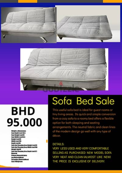 3-Seater Fabric Sofa Bed (LIKE NEW)