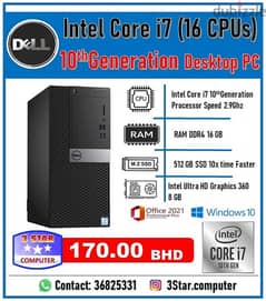 Dell Core i7 ( 16 CPUs) 10th Generation Desktop PC 16GB RAM 512GB SSD