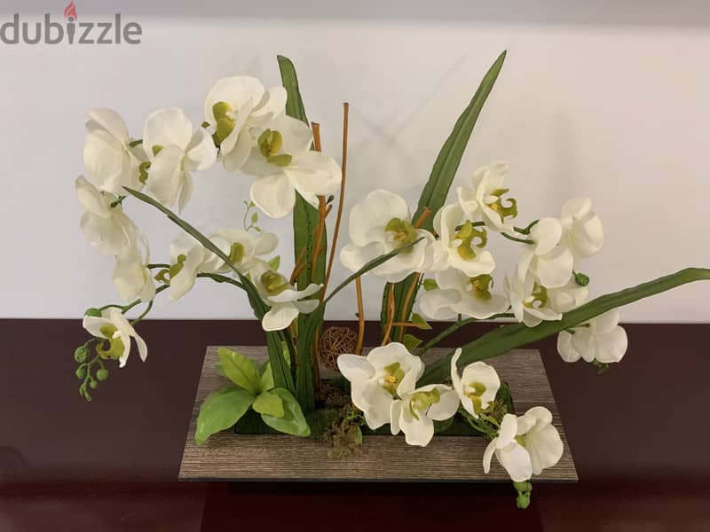 Artificial orchid with wooden vase 1