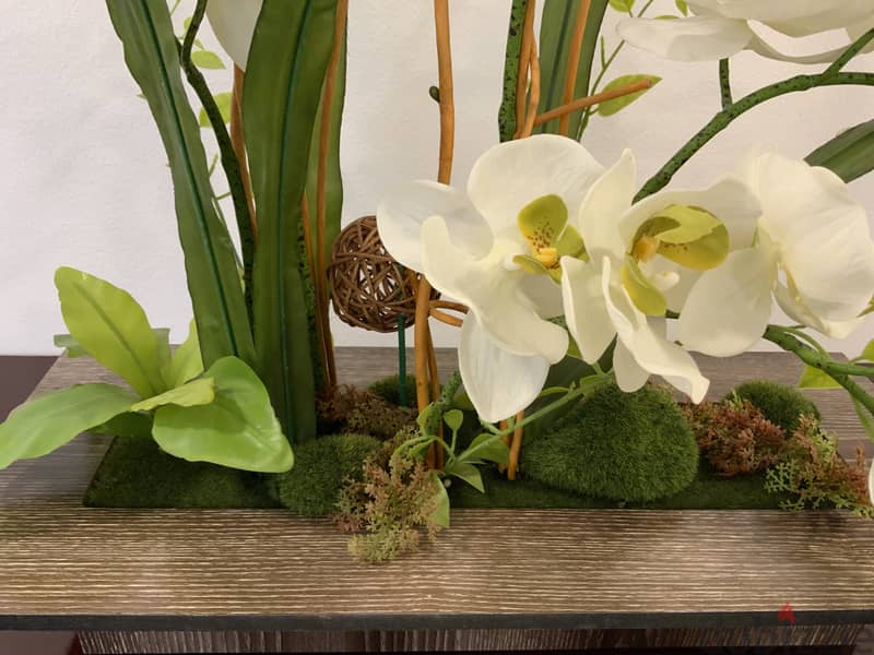 Artificial orchid with wooden vase 2