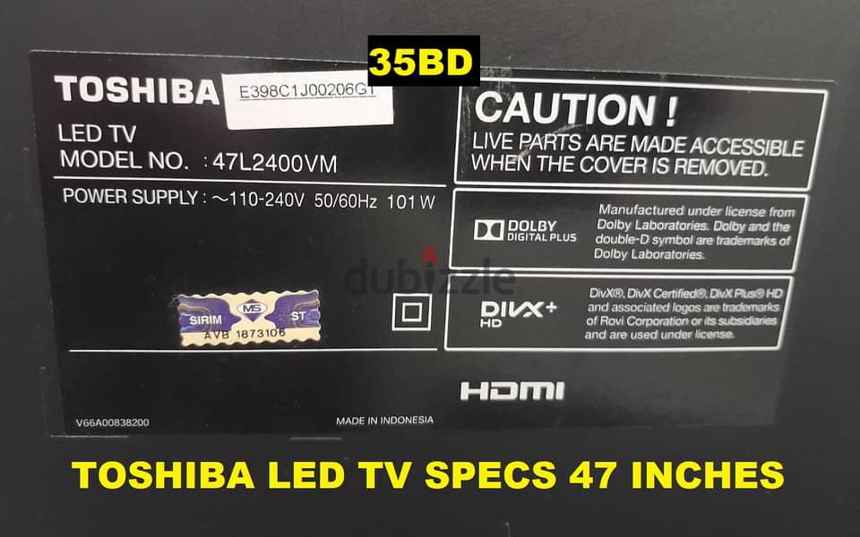 Rush Sale!!! Toshiba 47 Inches LED TV. . . . only 35bd. 1