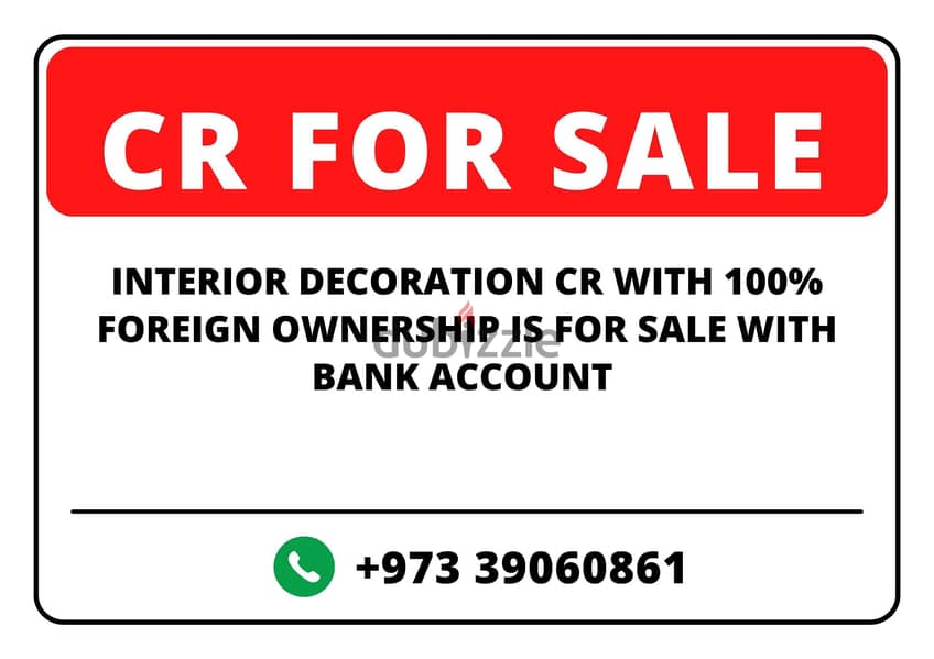 SALE - CR with Interior Decoration Activity (100% Foreign Ownership) 0