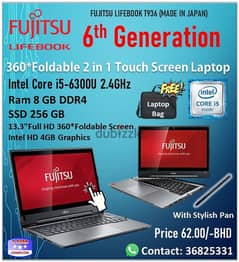 Fujitsu Intel Core I5 6th Gen 2-in-1 360*Foldable 13.3"Touch Laptop 0